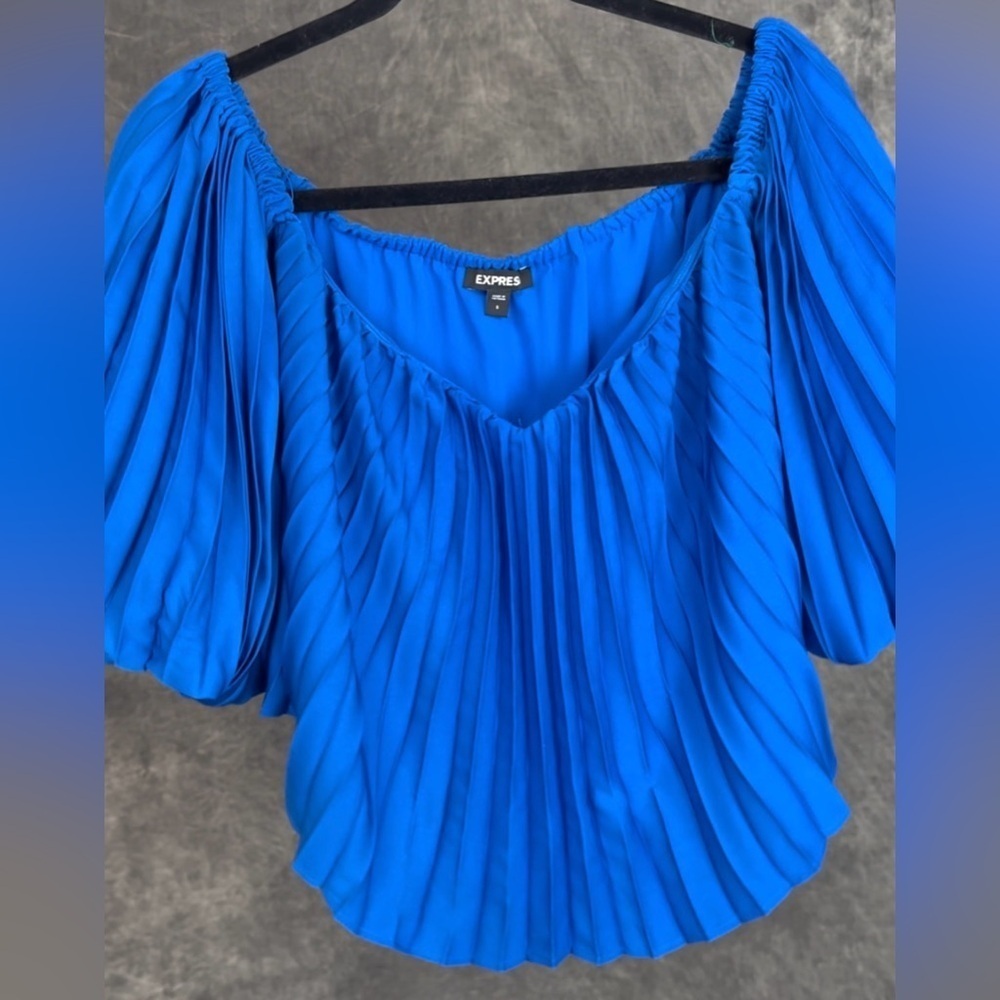 Express Pleated Chiffon Off-the-Shoulder Crop Top Cobalt Blue Size S